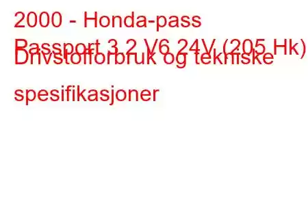 2000 - Honda-pass
Passport 3.2 V6 24V (205 Hk) Drivstofforbruk og tekniske spesifikasjoner