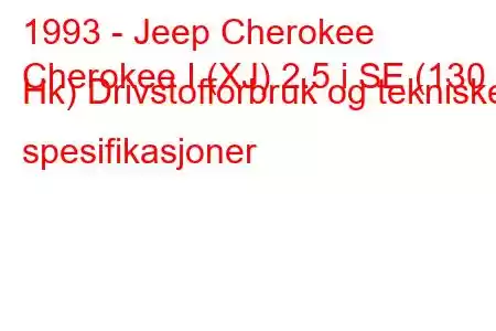 1993 - Jeep Cherokee
Cherokee I (XJ) 2.5 i SE (130 Hk) Drivstofforbruk og tekniske spesifikasjoner