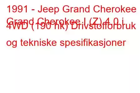 1991 - Jeep Grand Cherokee
Grand Cherokee I (Z) 4.0 i 4WD (190 hk) Drivstofforbruk og tekniske spesifikasjoner