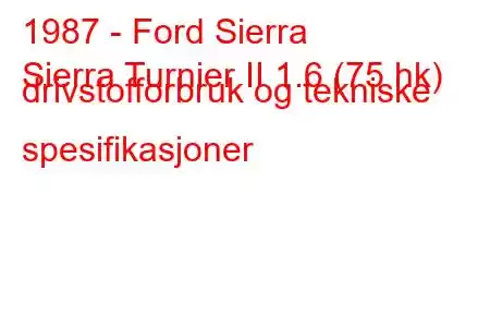 1987 - Ford Sierra
Sierra Turnier II 1.6 (75 hk) drivstofforbruk og tekniske spesifikasjoner