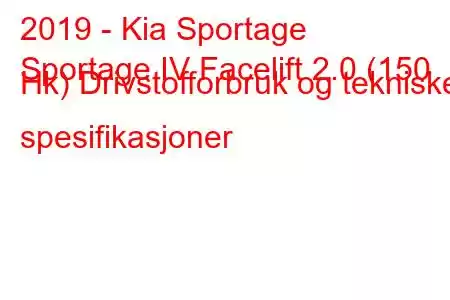 2019 - Kia Sportage
Sportage IV Facelift 2.0 (150 Hk) Drivstofforbruk og tekniske spesifikasjoner