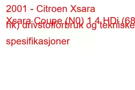 2001 - Citroen Xsara
Xsara Coupe (N0) 1.4 HDi (68 hk) drivstofforbruk og tekniske spesifikasjoner