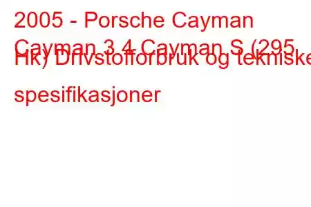 2005 - Porsche Cayman
Cayman 3.4 Cayman S (295 Hk) Drivstofforbruk og tekniske spesifikasjoner