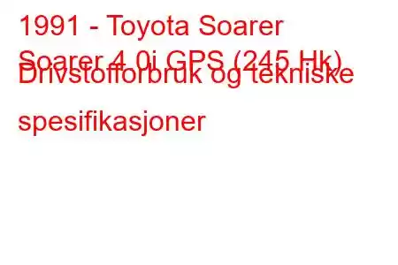 1991 - Toyota Soarer
Soarer 4.0i GPS (245 Hk) Drivstofforbruk og tekniske spesifikasjoner