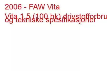 2006 - FAW Vita
Vita 1,5 (100 hk) drivstofforbruk og tekniske spesifikasjoner