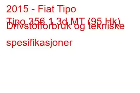 2015 - Fiat Tipo
Tipo 356 1.3d MT (95 Hk) Drivstofforbruk og tekniske spesifikasjoner