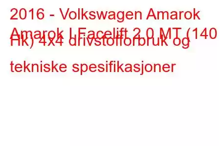 2016 - Volkswagen Amarok
Amarok I Facelift 2.0 MT (140 Hk) 4x4 drivstofforbruk og tekniske spesifikasjoner