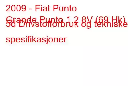 2009 - Fiat Punto
Grande Punto 1.2 8V (69 Hk) 5d Drivstofforbruk og tekniske spesifikasjoner