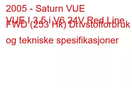 2005 - Saturn VUE
VUE I 3.5 i V6 24V Red Line FWD (253 Hk) Drivstofforbruk og tekniske spesifikasjoner