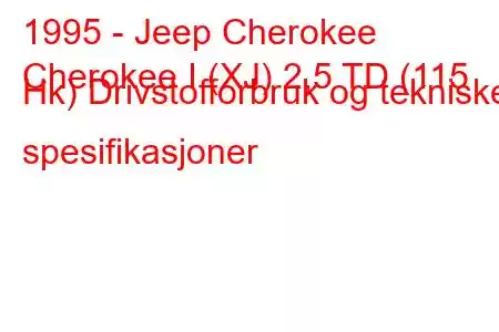 1995 - Jeep Cherokee
Cherokee I (XJ) 2,5 TD (115 Hk) Drivstofforbruk og tekniske spesifikasjoner