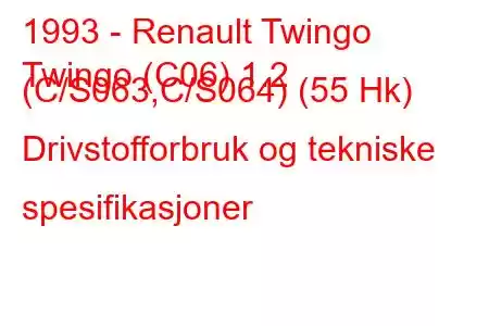 1993 - Renault Twingo
Twingo (C06) 1.2 (C/S063,C/S064) (55 Hk) Drivstofforbruk og tekniske spesifikasjoner