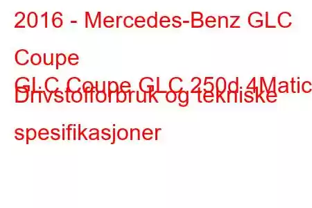 2016 - Mercedes-Benz GLC Coupe
GLC Coupe GLC 250d 4Matic Drivstofforbruk og tekniske spesifikasjoner