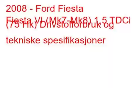 2008 - Ford Fiesta
Fiesta VI (Mk7-Mk8) 1,5 TDCi (75 Hk) Drivstofforbruk og tekniske spesifikasjoner