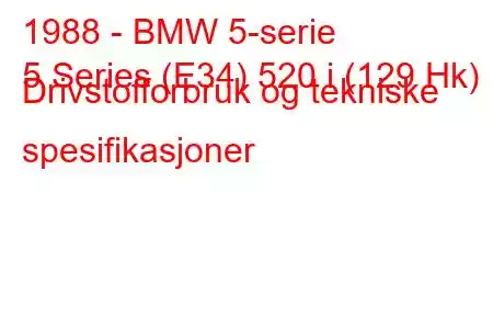 1988 - BMW 5-serie
5 Series (E34) 520 i (129 Hk) Drivstofforbruk og tekniske spesifikasjoner