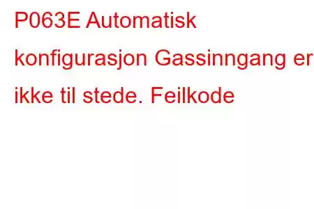 P063E Automatisk konfigurasjon Gassinngang er ikke til stede. Feilkode