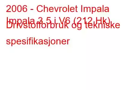 2006 - Chevrolet Impala
Impala 3.5 i V6 (212 Hk) Drivstofforbruk og tekniske spesifikasjoner