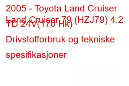 2005 - Toyota Land Cruiser
Land Cruiser 79 (HZJ79) 4.2 TD 24V(170 Hk) Drivstofforbruk og tekniske spesifikasjoner