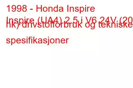 1998 - Honda Inspire
Inspire (UA4) 2.5 i V6 24V (200 hk) drivstofforbruk og tekniske spesifikasjoner