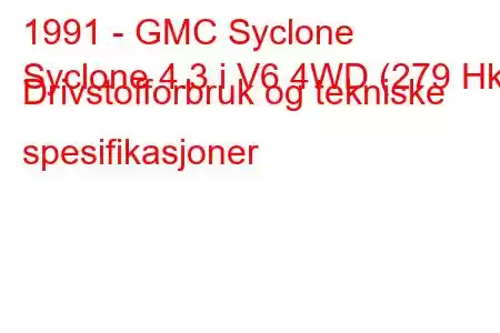 1991 - GMC Syclone
Syclone 4.3 i V6 4WD (279 Hk) Drivstofforbruk og tekniske spesifikasjoner