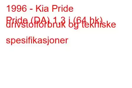 1996 - Kia Pride
Pride (DA) 1,3 i (64 hk) drivstofforbruk og tekniske spesifikasjoner