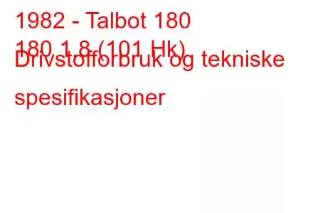 1982 - Talbot 180
180 1,8 (101 Hk) Drivstofforbruk og tekniske spesifikasjoner