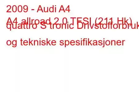 2009 - Audi A4
A4 allroad 2.0 TFSI (211 Hk) quattro S tronic Drivstofforbruk og tekniske spesifikasjoner