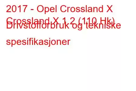 2017 - Opel Crossland X
Crossland X 1.2 (110 Hk) Drivstofforbruk og tekniske spesifikasjoner