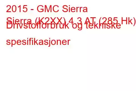 2015 - GMC Sierra
Sierra (K2XX) 4.3 AT (285 Hk) Drivstofforbruk og tekniske spesifikasjoner