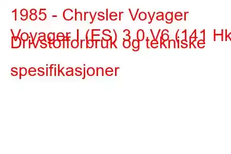 1985 - Chrysler Voyager
Voyager I (ES) 3.0 V6 (141 Hk) Drivstofforbruk og tekniske spesifikasjoner