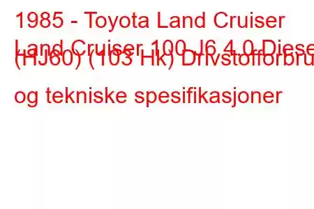 1985 - Toyota Land Cruiser
Land Cruiser 100 J6 4.0 Diesel (HJ60) (103 Hk) Drivstofforbruk og tekniske spesifikasjoner