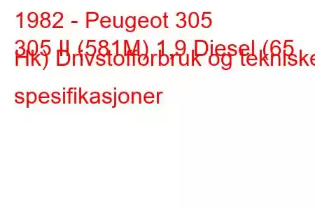 1982 - Peugeot 305
305 II (581M) 1,9 Diesel (65 Hk) Drivstofforbruk og tekniske spesifikasjoner