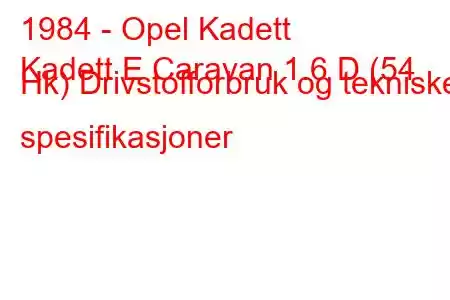 1984 - Opel Kadett
Kadett E Caravan 1.6 D (54 Hk) Drivstofforbruk og tekniske spesifikasjoner