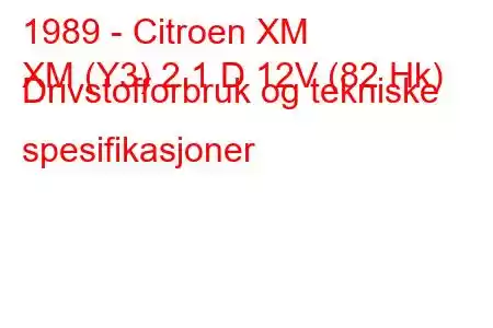 1989 - Citroen XM
XM (Y3) 2.1 D 12V (82 Hk) Drivstofforbruk og tekniske spesifikasjoner