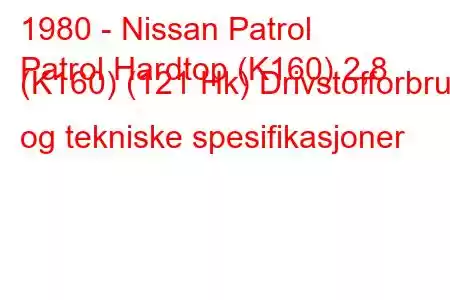 1980 - Nissan Patrol
Patrol Hardtop (K160) 2,8 (K160) (121 Hk) Drivstofforbruk og tekniske spesifikasjoner