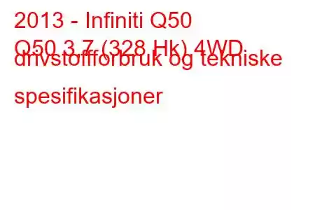 2013 - Infiniti Q50
Q50 3,7 (328 Hk) 4WD drivstoffforbruk og tekniske spesifikasjoner