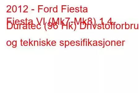 2012 - Ford Fiesta
Fiesta VI (Mk7-Mk8) 1.4 Duratec (96 Hk) Drivstofforbruk og tekniske spesifikasjoner