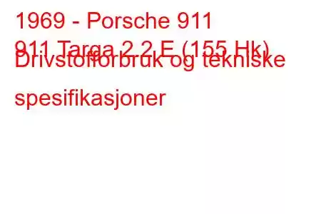 1969 - Porsche 911
911 Targa 2.2 E (155 Hk) Drivstofforbruk og tekniske spesifikasjoner