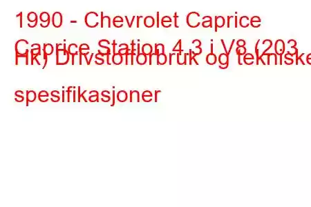 1990 - Chevrolet Caprice
Caprice Station 4.3 i V8 (203 Hk) Drivstofforbruk og tekniske spesifikasjoner