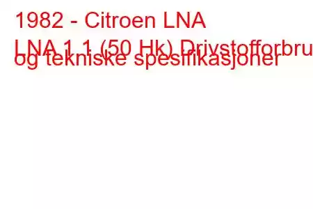 1982 - Citroen LNA
LNA 1.1 (50 Hk) Drivstofforbruk og tekniske spesifikasjoner