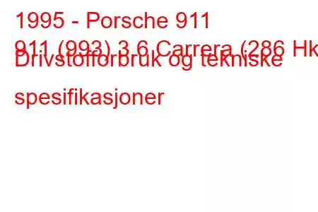 1995 - Porsche 911
911 (993) 3.6 Carrera (286 Hk) Drivstofforbruk og tekniske spesifikasjoner