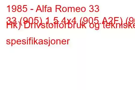 1985 - Alfa Romeo 33
33 (905) 1,5 4x4 (905.A2F) (90 Hk) Drivstofforbruk og tekniske spesifikasjoner