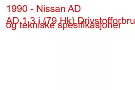 1990 - Nissan AD
AD 1.3 i (79 Hk) Drivstofforbruk og tekniske spesifikasjoner