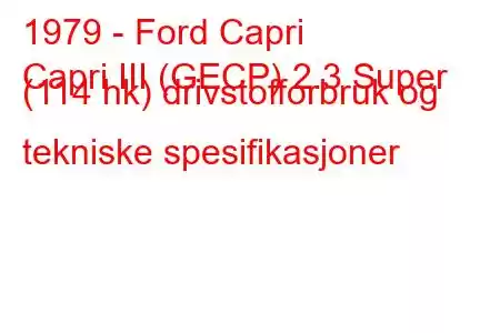 1979 - Ford Capri
Capri III (GECP) 2.3 Super (114 hk) drivstofforbruk og tekniske spesifikasjoner