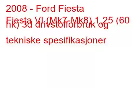 2008 - Ford Fiesta
Fiesta VI (Mk7-Mk8) 1,25 (60 hk) 3d drivstofforbruk og tekniske spesifikasjoner