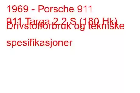 1969 - Porsche 911
911 Targa 2.2 S (180 Hk) Drivstofforbruk og tekniske spesifikasjoner