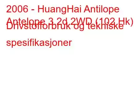 2006 - HuangHai Antilope
Antelope 3.2d 2WD (102 Hk) Drivstofforbruk og tekniske spesifikasjoner