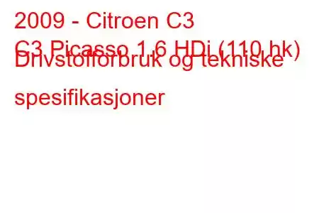 2009 - Citroen C3
C3 Picasso 1.6 HDi (110 hk) Drivstofforbruk og tekniske spesifikasjoner