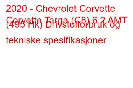 2020 - Chevrolet Corvette
Corvette Targa (C8) 6.2 AMT (495 Hk) Drivstofforbruk og tekniske spesifikasjoner