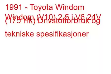 1991 - Toyota Windom
Windom (V10) 2.5 i V6 24V (175 Hk) Drivstofforbruk og tekniske spesifikasjoner