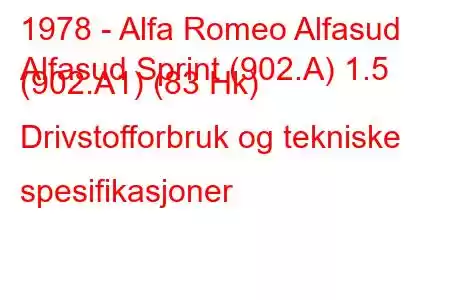 1978 - Alfa Romeo Alfasud
Alfasud Sprint (902.A) 1.5 (902.A1) (83 Hk) Drivstofforbruk og tekniske spesifikasjoner